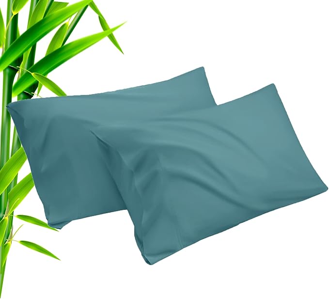 Teal Pillow Cases Queen Size 2 Pack, Bamboo Rayon Cooling Pillowcases with Envelope Closure, Cool Breathable Pillow Case for Hot Sleepers & Night Sweats, 20x30 inches