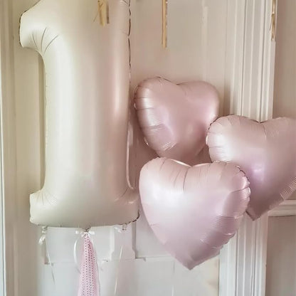 Pink White Heart Balloons, 18 Inch Baby Pink and Cream Helium Foil Heart - Image 3