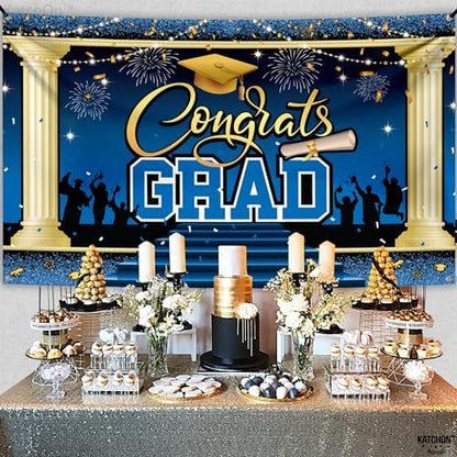 KatchOn Blue Congrats Grad Banner 72x44 Inch | 2026 Graduation Backdrop - Image 4