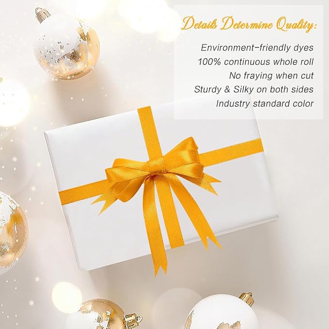 Yellow Ribbon Gold Ribbon Lemon Fall 3/8 in 25 Yards Satin Ribbons - Image 4