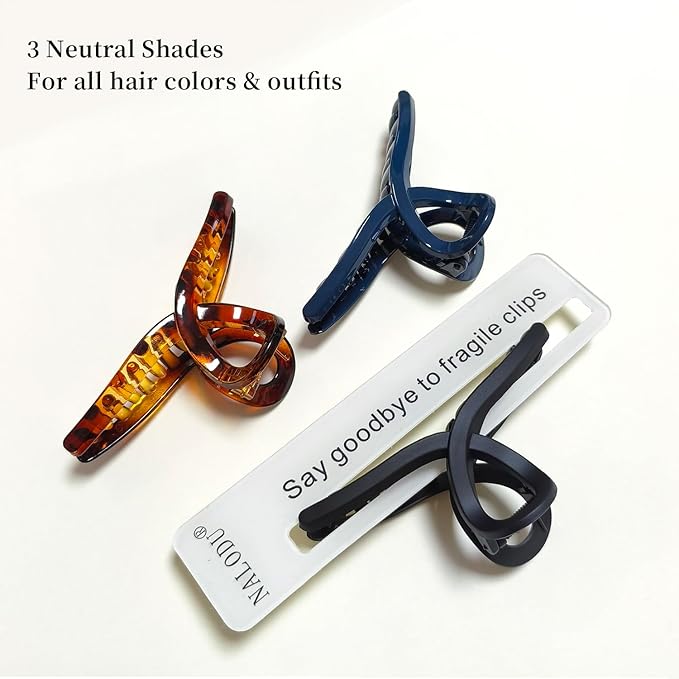 Hair Claw Clips Large 4 Inch No Slip Big Matte Shiny Butterfly Clip Clamp Assorted Colors for Thin Fine Thick Hair Women and Girls, 4 Pack