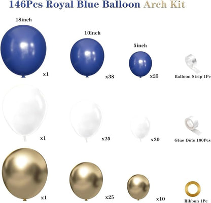 Navy Blue White Gold Balloon Garland Arch Kit, Royal Blue Gold White Balloons - Image 2