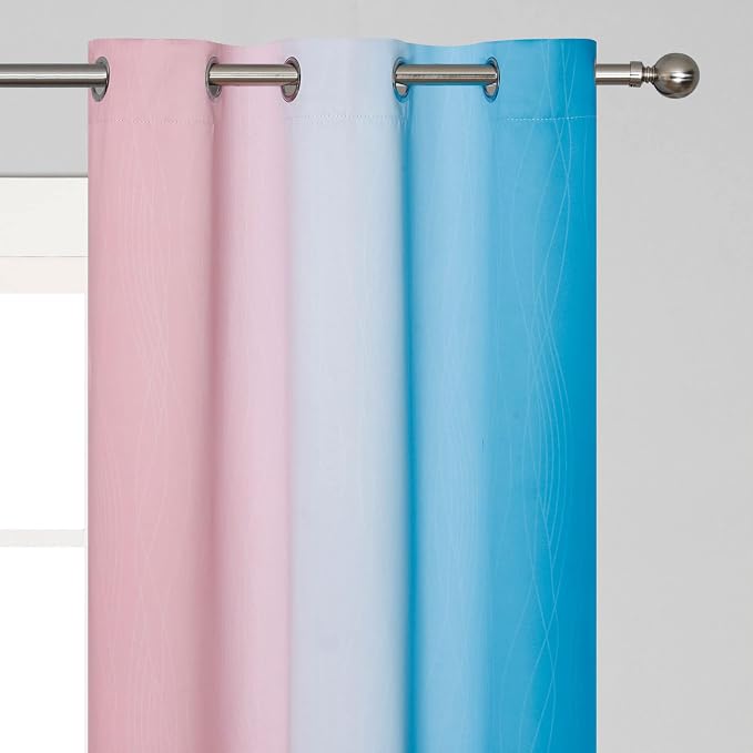 Pink and Blue Curtains 63 Inch Length 2 Panels, Ombre Total Blackout Curtains - Image 4