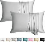 100% Silk Pillowcase for Hair and Skin Toddler Size 2 Pack Mulberry Silk Pillow Case 13 x 18 Inches Highest 6A Silk Kids/Travel Pillow Cover Soft Breathable Cooling Hidden Zipper, Light Grey