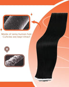 Sunny Hair Tape in Hair Extensions Real Human Hair Invisible Remy Hair Extensions Tape ins for Women Jet Black 14 inch 25G