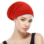 Silk Satin Lined Bonnet Sleep Cap - Adjustable Stay on All Night Hair Wrap Cover Slouchy Beanie for Curly Hair Protection for Women and Men - Red