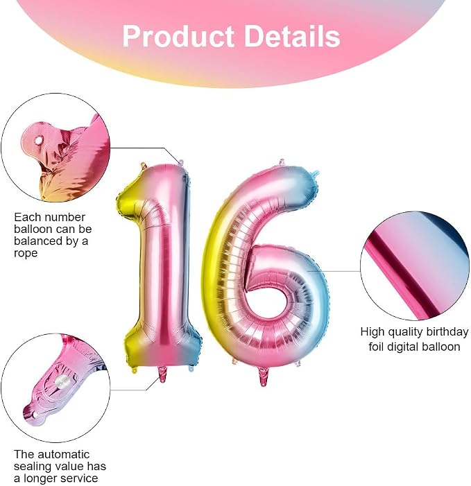 OFFCUP 40 Inch Gradient Number 16 Balloon - Image 3