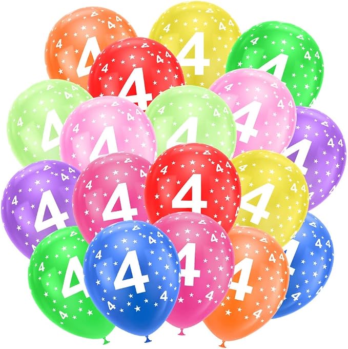 Ainiv 4th Birthday Balloons 18PCS, 12inch Numbers Printed Latex Balloons | 4th by Ainiv