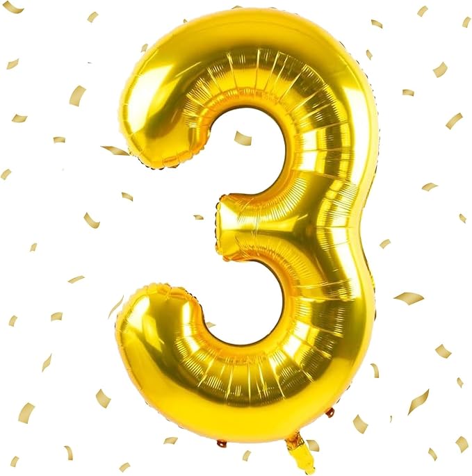 40 inch Gold Number Balloon Giant Foil Helium Balloons Gold Number 3 Balloon by Yeodong