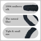 Mulberry Silk Skinnie Scrunchies Set in Black - 100% Pure 19 Momme, Luxurious Elastic Hair Ties for Women (4 Pack)