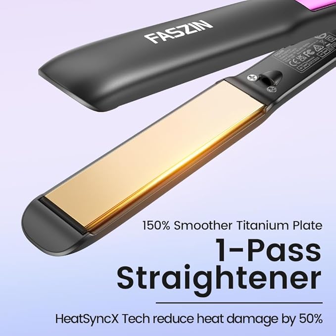 Faszin Professional Hair Straightener, 1.18 inch Ionic Titanium Plate, 20S Fast Heat Up Flat Iron with Clear LED Display, 2 in 1 Straightener and Curler Styling Tool for Straighten Hair (Gray)