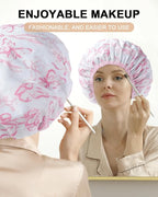 YIZIJIZI 2 Pieces Heat Cap for Deep Conditioning, Conditioning Cap Made of Aluminum Foil for Home and Salon Use, Hair Dyeing（Pink floral）