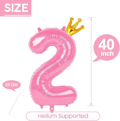 2 Balloon - Pink with Crown Birthday Number Balloons, 40 Inch Decorations | - Image 5