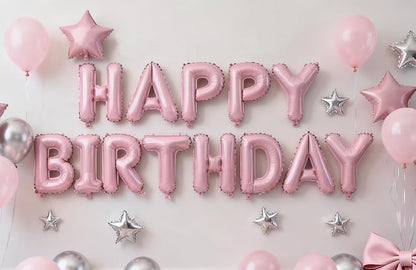 Pink Happy Birthday Balloons Banner Sign Mylar letter Party Decoration | - Image 4