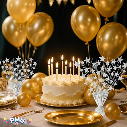 PMU 12 Pack Bursting Star Metallic Foil Spray Centerpiece- Silver Prismatic - Image 4