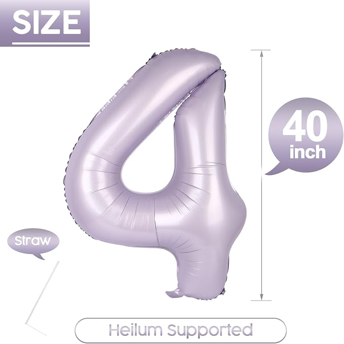4 Balloon - Lilac Birthday Number Balloons, 40 Inch Decorations Men Women | - Image 5