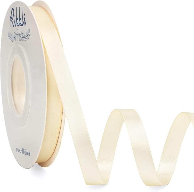 Ribbli Double Faced Ivory Satin Ribbon, 3/8” x Continuous 25 Yards, Use by Ribbli