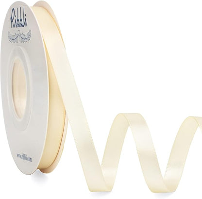 Ribbli Double Faced Ivory Satin Ribbon, 3/8” x Continuous 25 Yards, Use by Ribbli