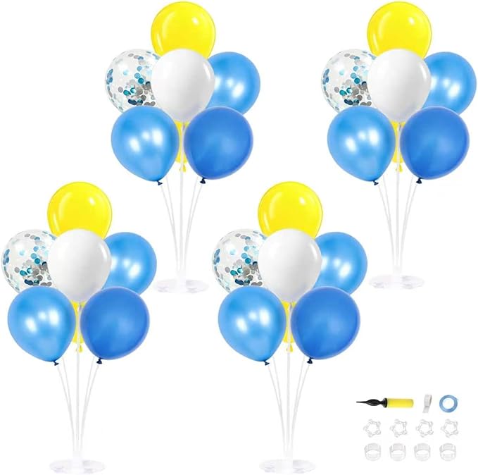 4 Sets Yellow and Blue Balloons Stand Kit by ZyloonDecoration