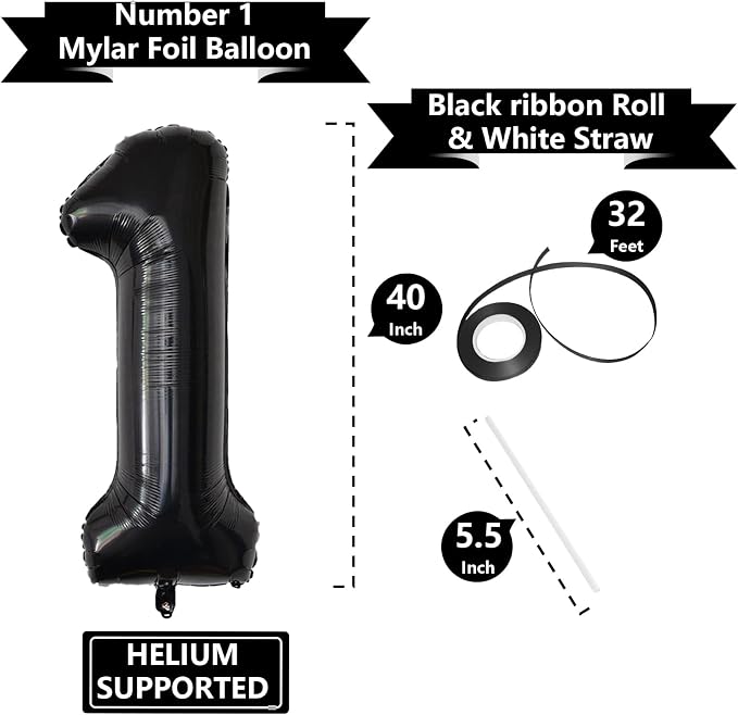 Number Balloons Black Party Balloon - Image 3