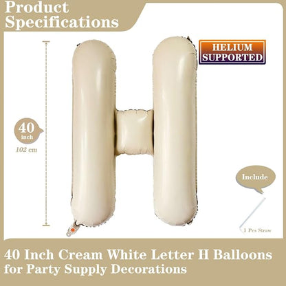 Cream White Letter H Balloons, 40 Inch Giant Letter Balloons H Foil Mylar - Image 2