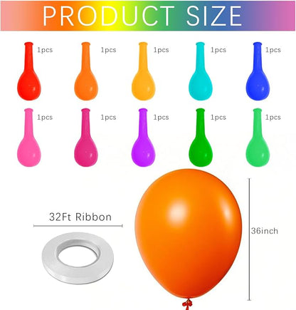 Assorted Rainbow Balloons 10 Pack 36 inch Round Bright Latex Balloons Assorted - Image 2