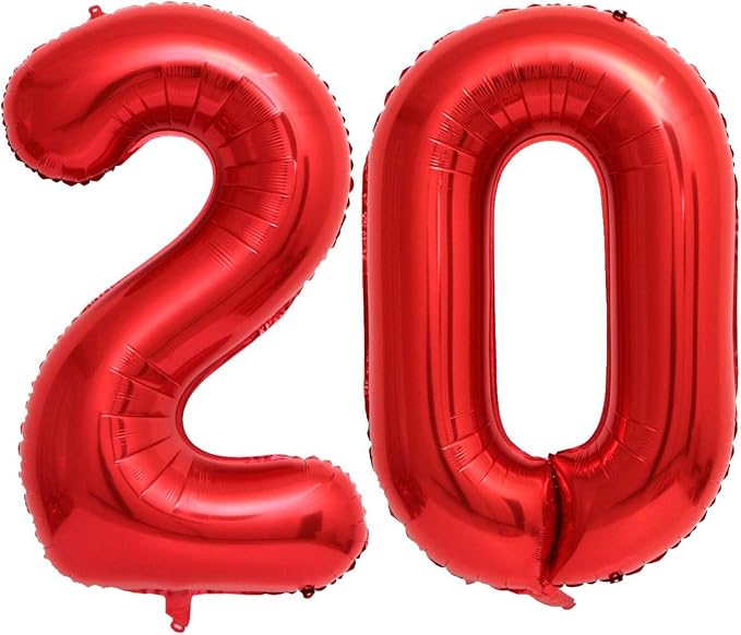 40 Inch Red 20 Number Balloons Giant 20 Balloons Red Birthday 20 Balloons 20th by LHOAVWE