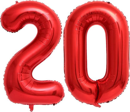 40 Inch Red 20 Number Balloons Giant 20 Balloons Red Birthday 20 Balloons 20th by LHOAVWE