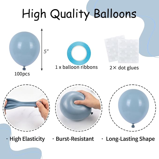 100pcs 5 Inch Small Dusty Blue Balloons | 5” Mini Matte Slate Blue Latex - Image 2