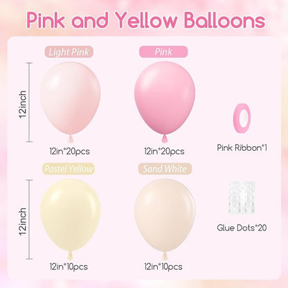 60pcs Pink and Yellow Balloons 12inch, - Image 2