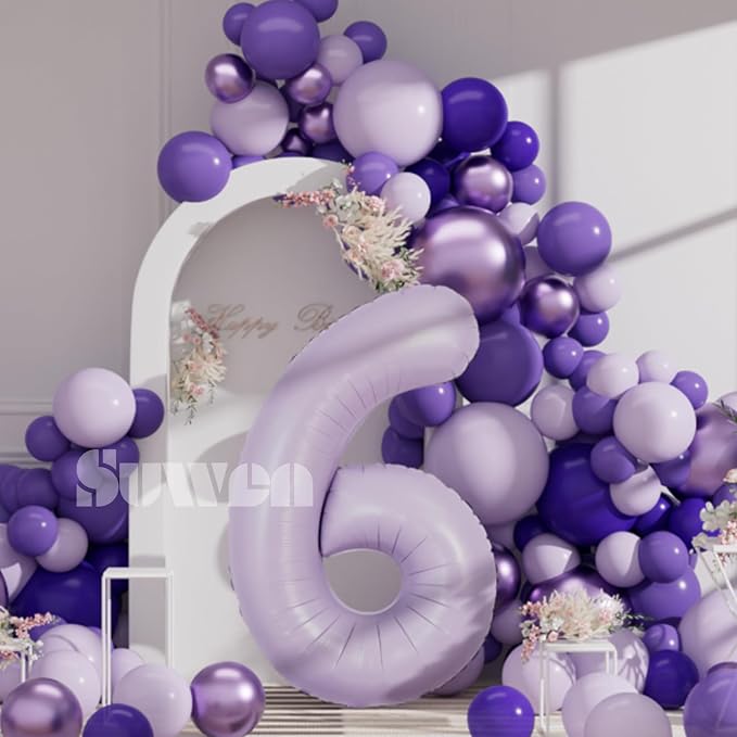 SUWEN 40 Inch Light Purple Lavender Big 6 Balloon Number Foil Helium 0-9 | 6th - Image 4