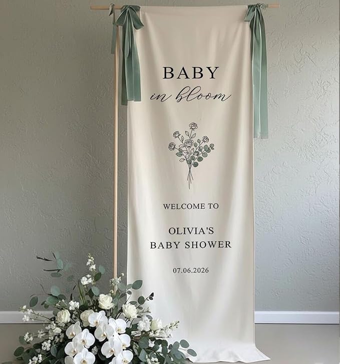 Personalized Baby Shower Welcome Banner, Linen Fabric - Image 2