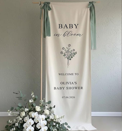 Personalized Baby Shower Welcome Banner, Linen Fabric - Image 2