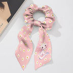 Cherry Blossom Elastic Hair Band with Ribbon Pack Of 2 Axolotl Daisy No Damage Bow Scrunchy Casual Bow Hair Ties Satin Ponytail Holder for Womens