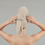 Women Microfiber Hair Towel Wrap with Elastic Strap,Super Absorbent Anti Frizz Drying Turban for Curly, Long,Wet Hair- Beige