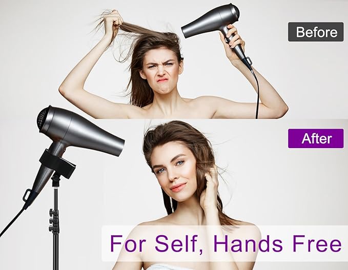 Purple River Hair Dryer Stand Black 20-63 Inch Adjustable Blow Dryer Holder with Tripod and Universal Clip, Easy to Use, Hands Free Relieve Wrist Pain, Shoulder Periarthritis etc
