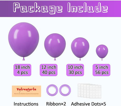 Voircoloria 130pcs Purple Balloons Garland Arch Kit, 18 12 10 5 Inch | - Image 2