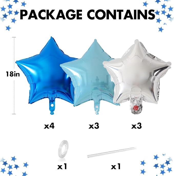Blue Silver Star Balloons, 18 Inches Star Foil Balloons - Image 2