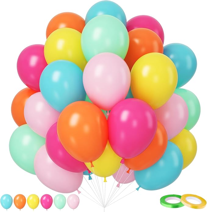 Rainbow Balloons, 12 Inch 50pcs Multicolor Rainbow Balloon Teal Blue Green by FEYG