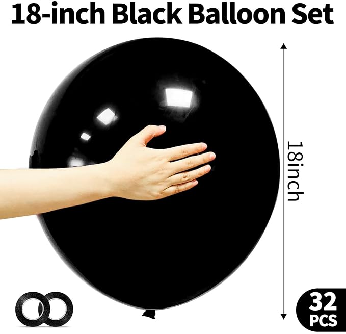 32Pcs Black Big Balloons 18 Inch, Round Large Latex Party Balloons - Image 3