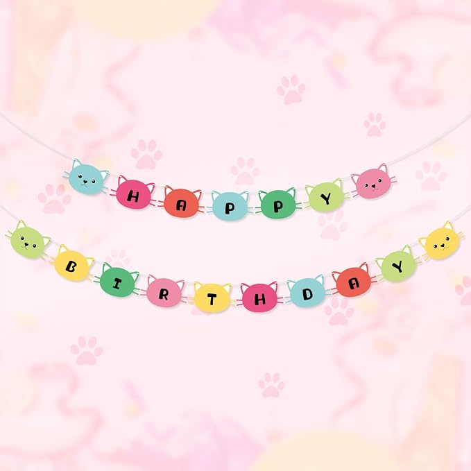 Cat Happy Birthday Banner Party Decorations Birthday Cat Banner Garlands Sign - Image 9