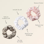 ZIMASILK 100% Mulberry Silk Hair Scrunchies – 19 Momme Elastic Silk Hair Ties for Women & Girls, Gentle No-Tug (3 Pack, Taupe, Pink, White)