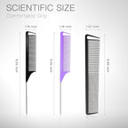 3 Pcs Rat Tail Comb Parting Comb for Braids Barber Styling Combs Carbon Fiber Teasing Combs Stainless Steel Pintail Comb for Women Men Fine Teeth Salon Hairdressing Hair Care Tools (Black+Purple+Black)