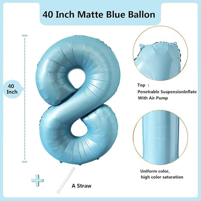 40 Inch Matte Blue 8 Number Balloons Light Blue Number 8 Foil Balloon Mylar - Image 2