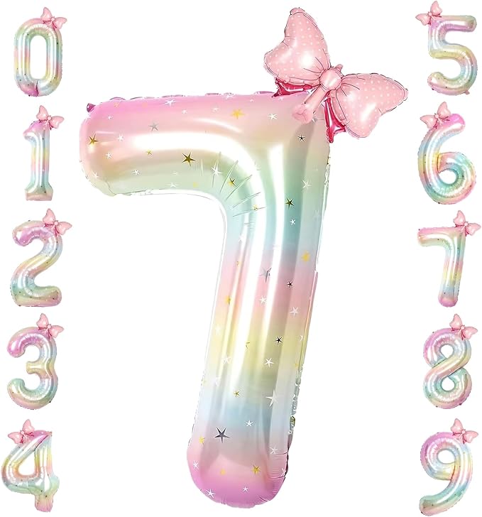 40 Inch Rainbow Number 7 Balloon Giant Foil Mylar Birthday Party Decor | Giant by TNCDJKPA
