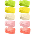 10 Pcs Wide Absorbent Sport Headbands for Women, Non-slip, Stretchy, Soft Cotton Twist Knotted Hair Bands for Daily Workout Yoga Running Sports, BA