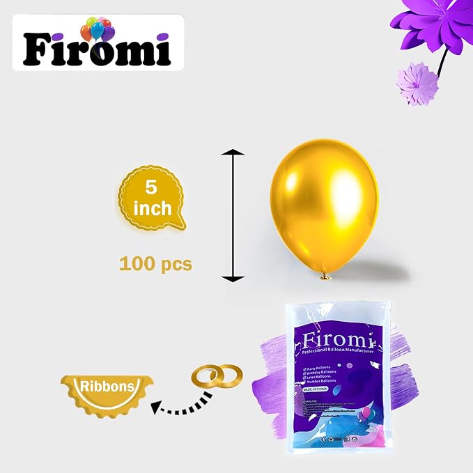 Firomi Metallic Chrome Gold Balloons 5-inch 100 Pack | Helium Small-Medium - Image 2