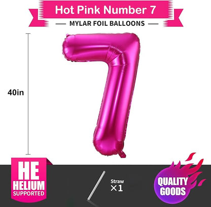 7 Balloon Number Hot Pink 7 Birthday Balloon 40 inch Foil Mylar Large 7 Balloon - Image 2