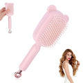Retractable Air Cushion Massage Comb for Woman, Comfortable Self-Cleaning Detangling Hair Clean Brush with Pull Ring Anti-Static Comb for All Hair Types (Pink)