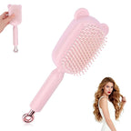 Retractable Air Cushion Massage Comb for Woman, Comfortable Self-Cleaning Detangling Hair Clean Brush with Pull Ring Anti-Static Comb for All Hair Types (Pink)